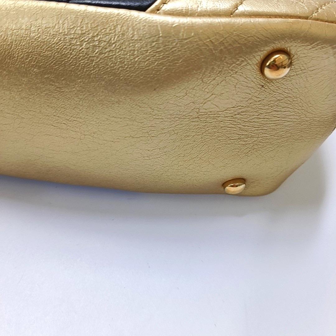 Chanel Camera Bag Chevron Stitching Black Gold Lambskin Leather Double Chain For Sale 9