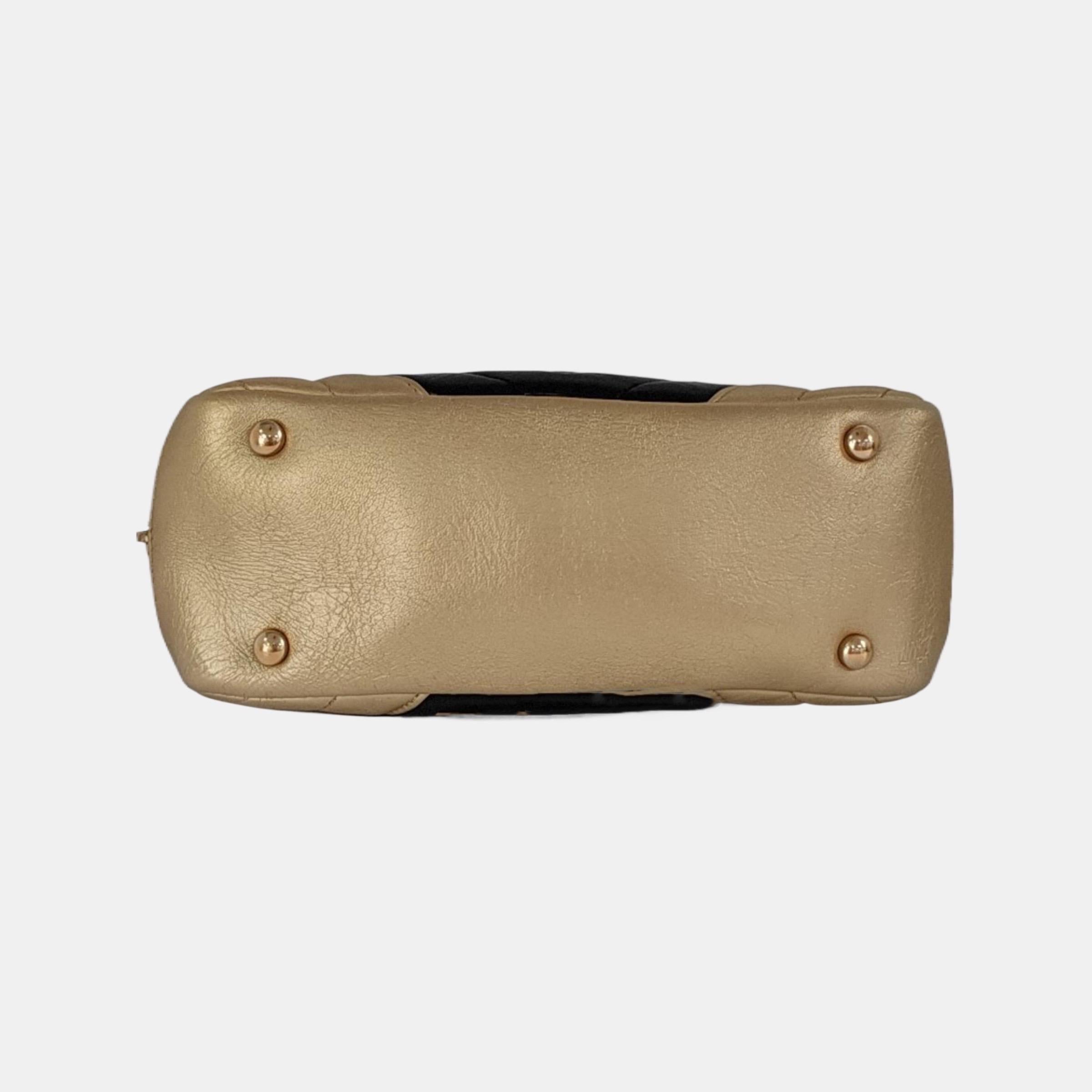 Chanel Camera Bag Chevron Stitching Black Gold Lambskin Leather Double Chain For Sale 12