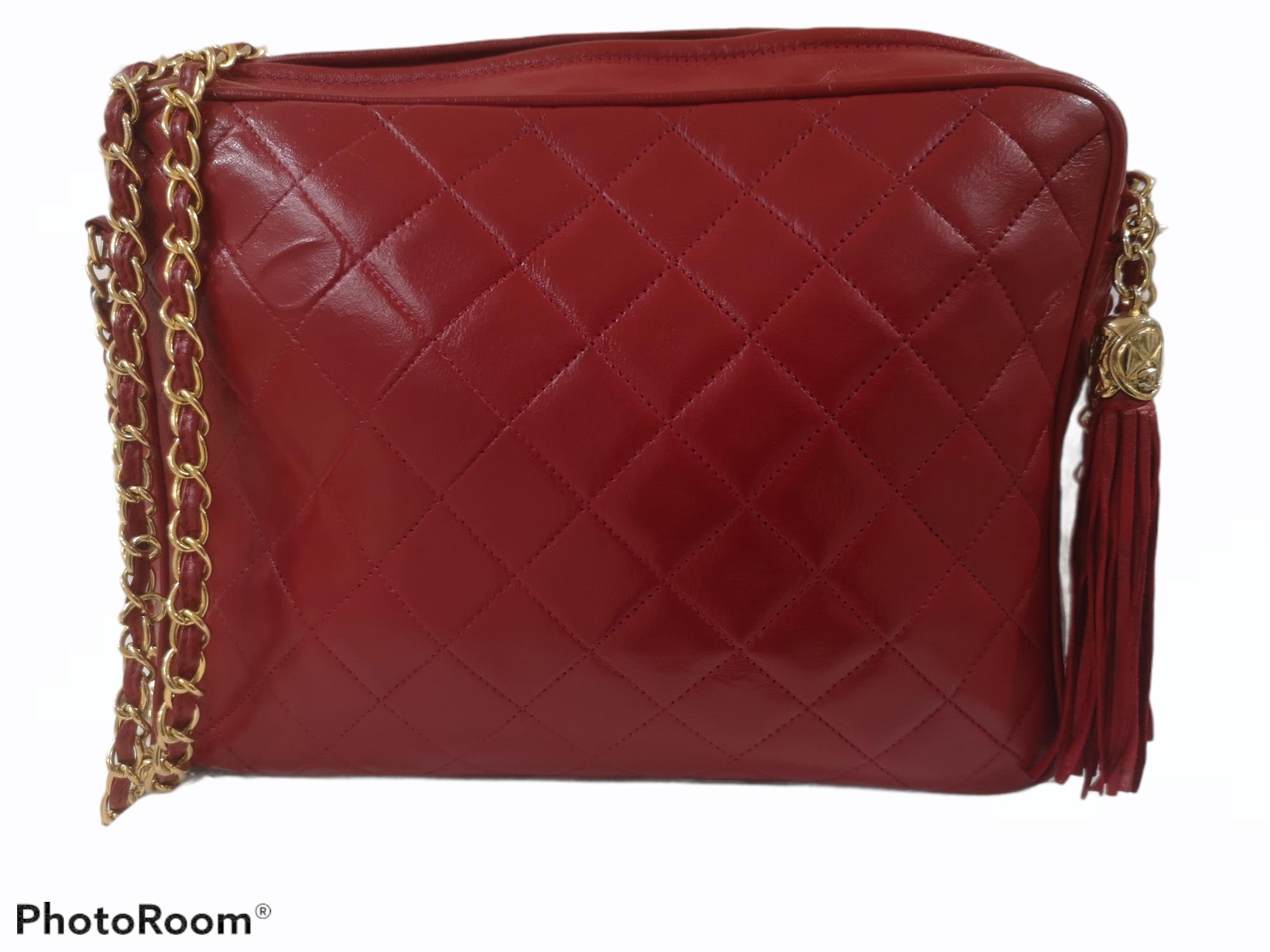 Chanel Camera bag red leather gold tone chain shoulder bag 2