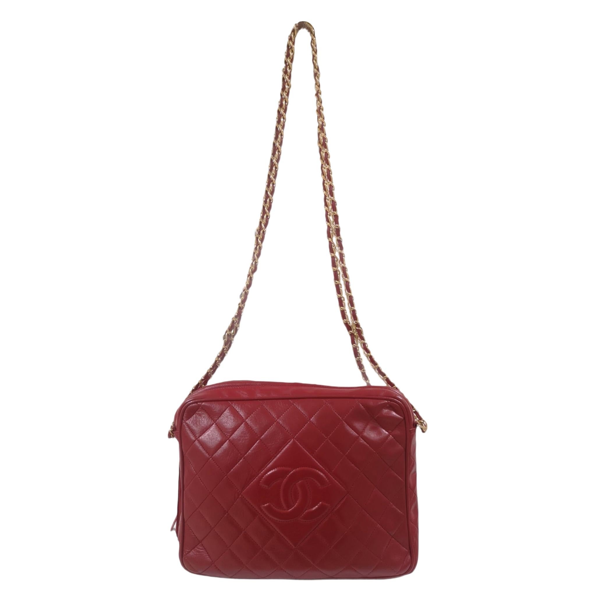 Chanel Camera bag red leather gold tone chain shoulder bag