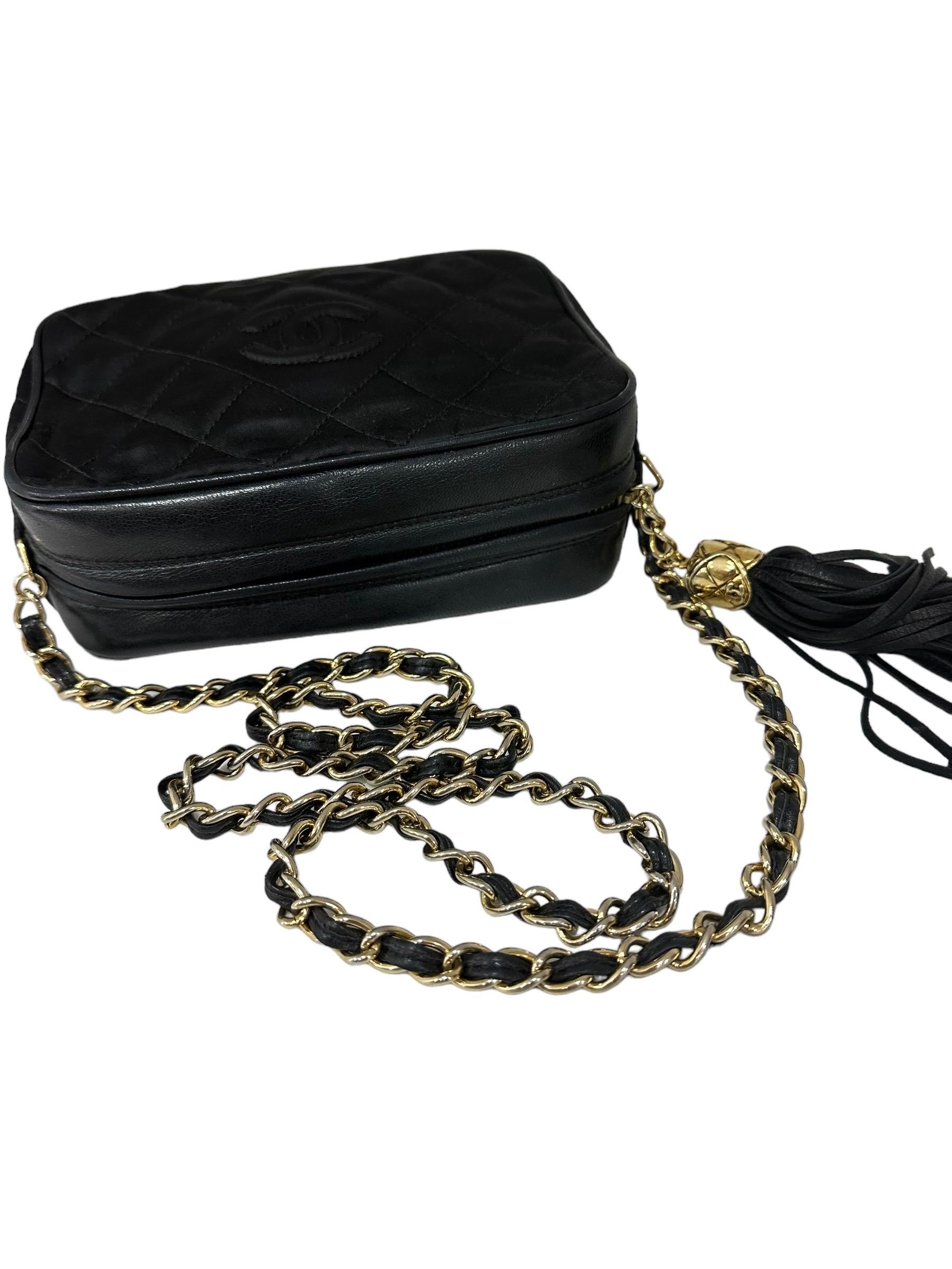 Chanel Camera Bag Vintage Raso Nera For Sale 9