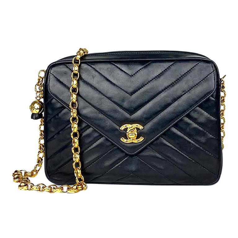 Chanel Camera Black Leather Crossbody Bag For Sale