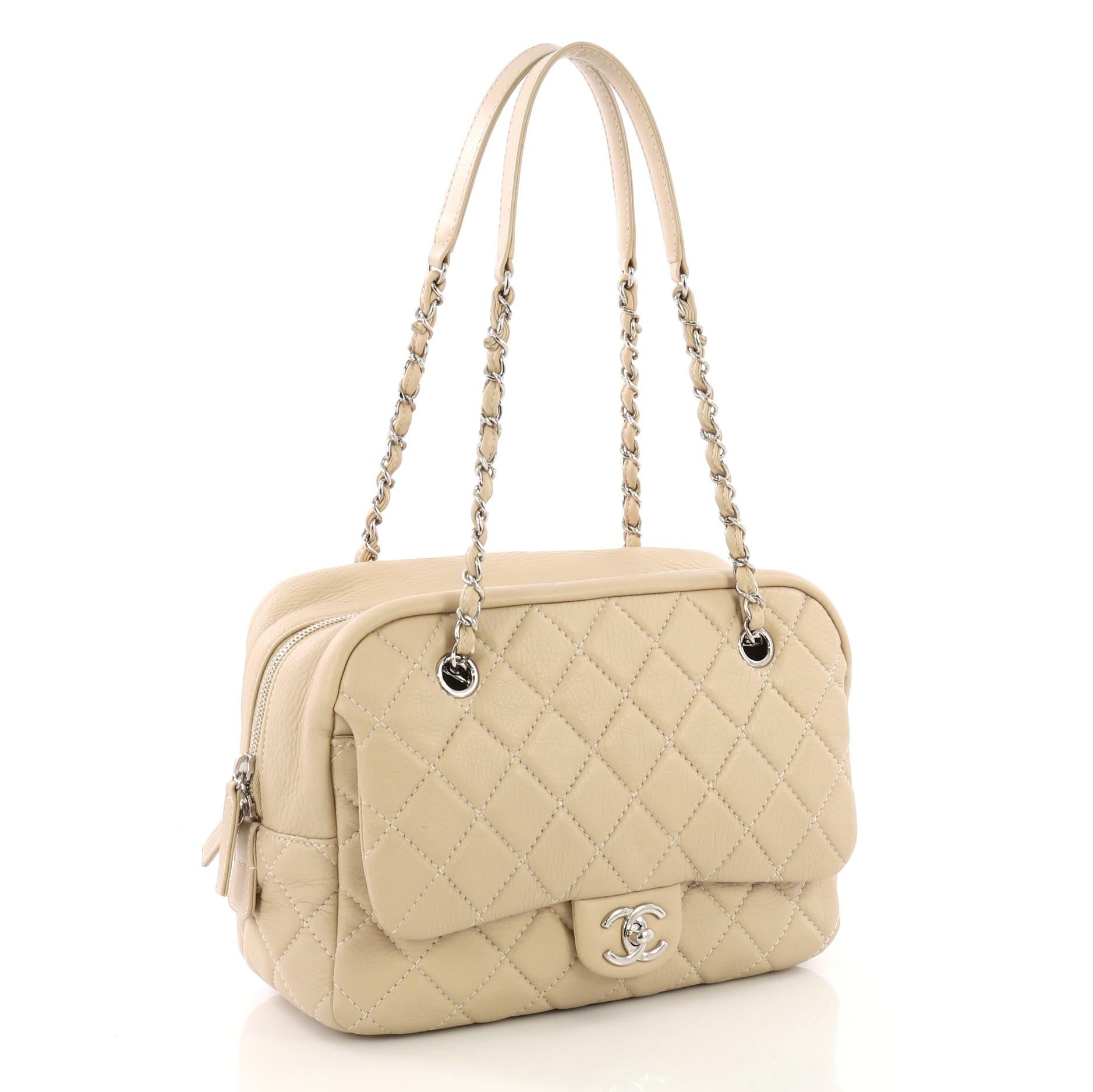 Beige Chanel Camera Case Flap Bag Quilted Calfskin Medium