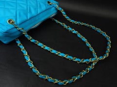 Chanel Camera Chain 215233 Neon Blue Quilted Canvas Shoulder Bag
