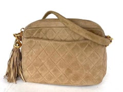 Chanel Camera Fringe Tassel Quilted 28ca530 Beige Suede Cross Body Bag