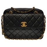 Chanel Camera GM shoulder flap bag in black quilted lambskin leather, GHW  at 1stDibs