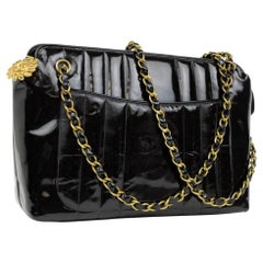 Chanel Camera Mademoiselle 220121 Black Vertical Quilted Patent Shoulder Bag