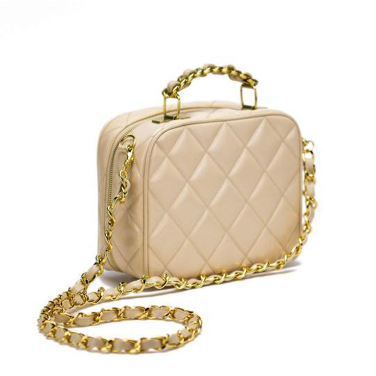 Chanel Camera Mini Quilted Vintage Rare Beige Nude Patent Cross Body Bag