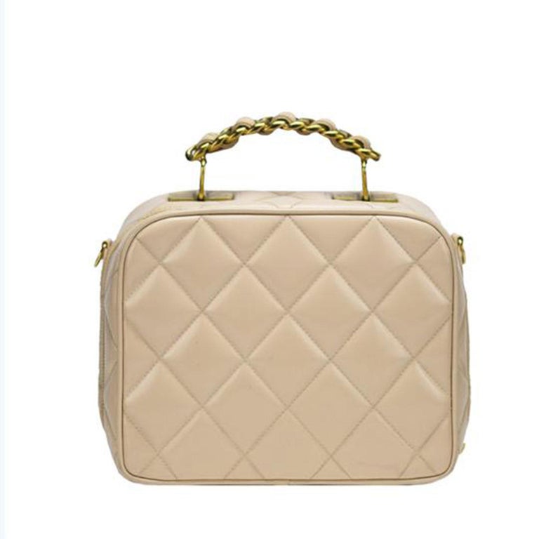 Chanel Camera Mini Quilted Vintage Rare Beige Nude Patent Cross