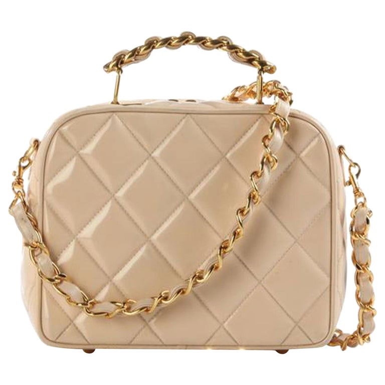 Chanel Camera Mini Quilted Vintage Rare Beige Nude Patent Cross Body Bag  For Sale at 1stDibs