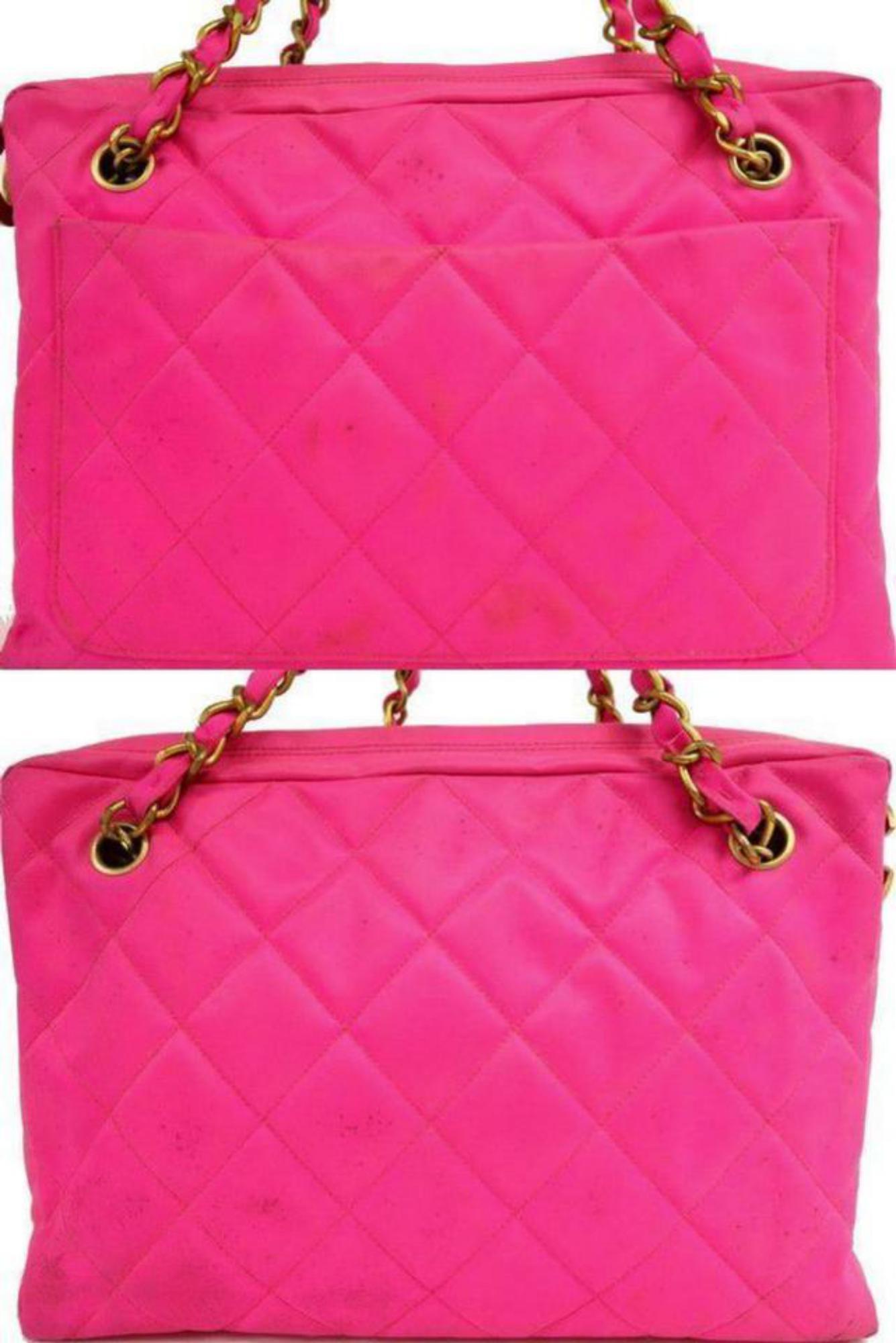 Chanel Camera Quilted Neon Hot Cc Charm Chain Tote 231187 Pink Canvas Shoulder B For Sale 6