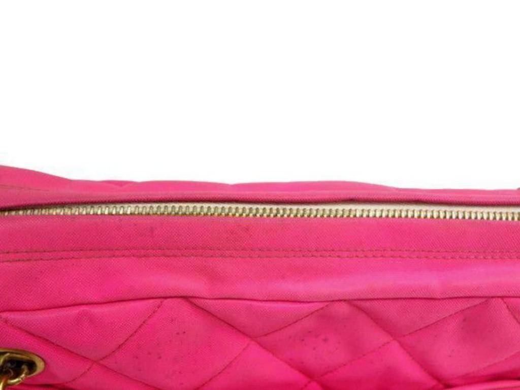 Women's Chanel Camera Quilted Neon Hot Cc Charm Chain Tote 231187 Pink Canvas Shoulder B For Sale