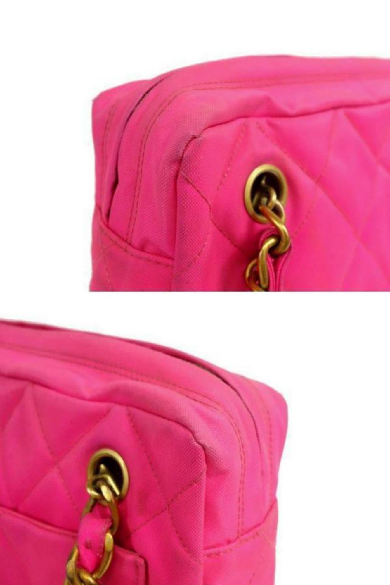 Chanel Camera Quilted Neon Hot Cc Charm Chain Tote 231187 Pink Canvas Shoulder B For Sale 3