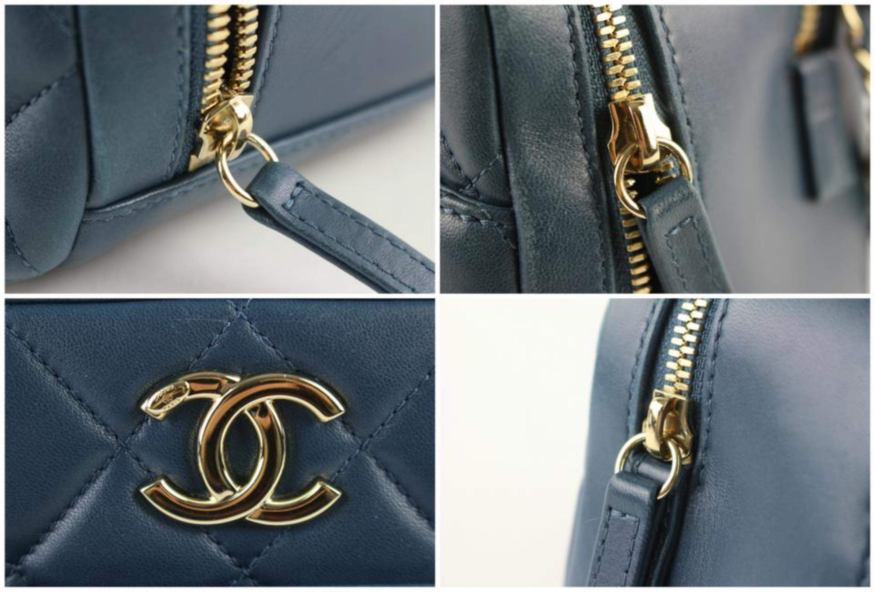Black Chanel Camera Quilted Small Trendy Cc Bowling 2way 2ce0109 Blue Leather Satchel For Sale