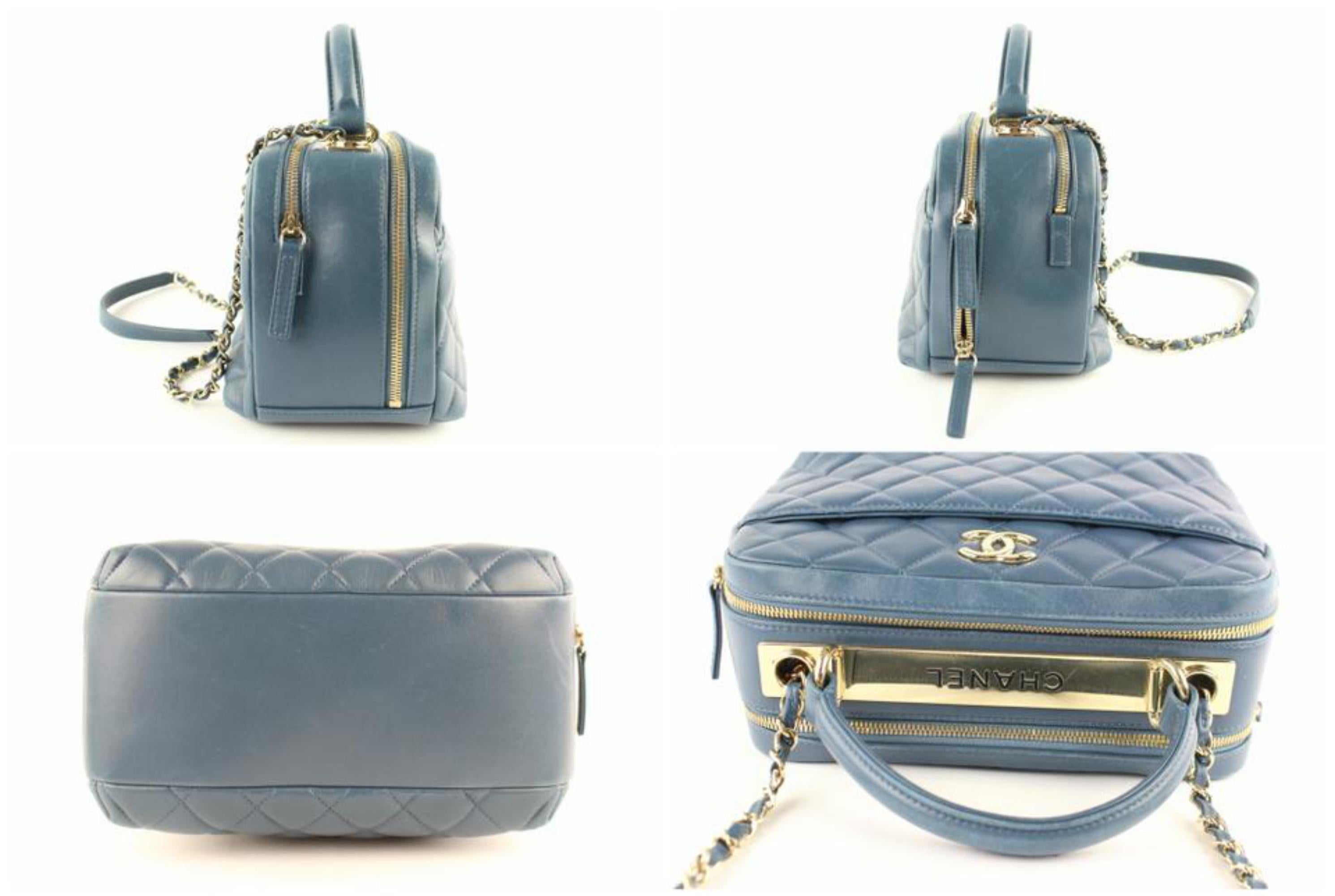 Chanel Camera Quilted Small Trendy Cc Bowling 2way 2ce0109 Blue Leather Satchel For Sale 3