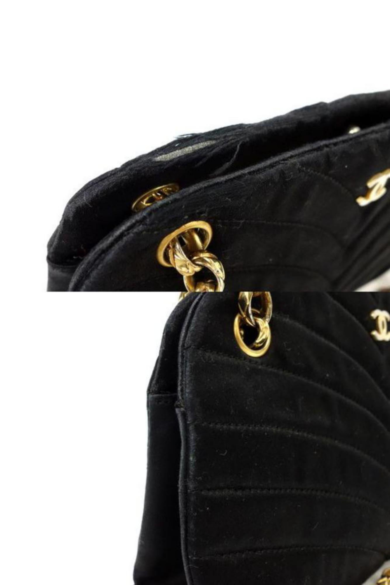 Chanel Camera Satin 224343 Black Quilted Chevron Shoulder Bag For Sale 5