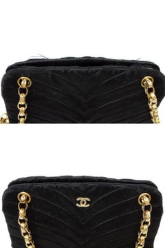 Chanel Camera Satin 224343 Black Quilted Chevron Shoulder Bag
