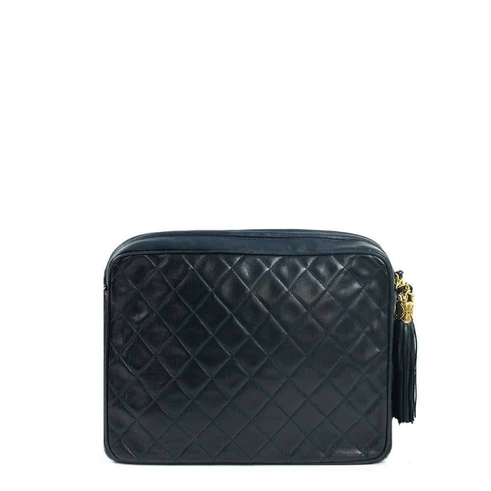 Black CHANEL, Camera Vintage in blue leather For Sale