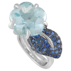 Chanel Camilia 18K White Gold 1.77 Ct Aquamarine and Sapphire Ring