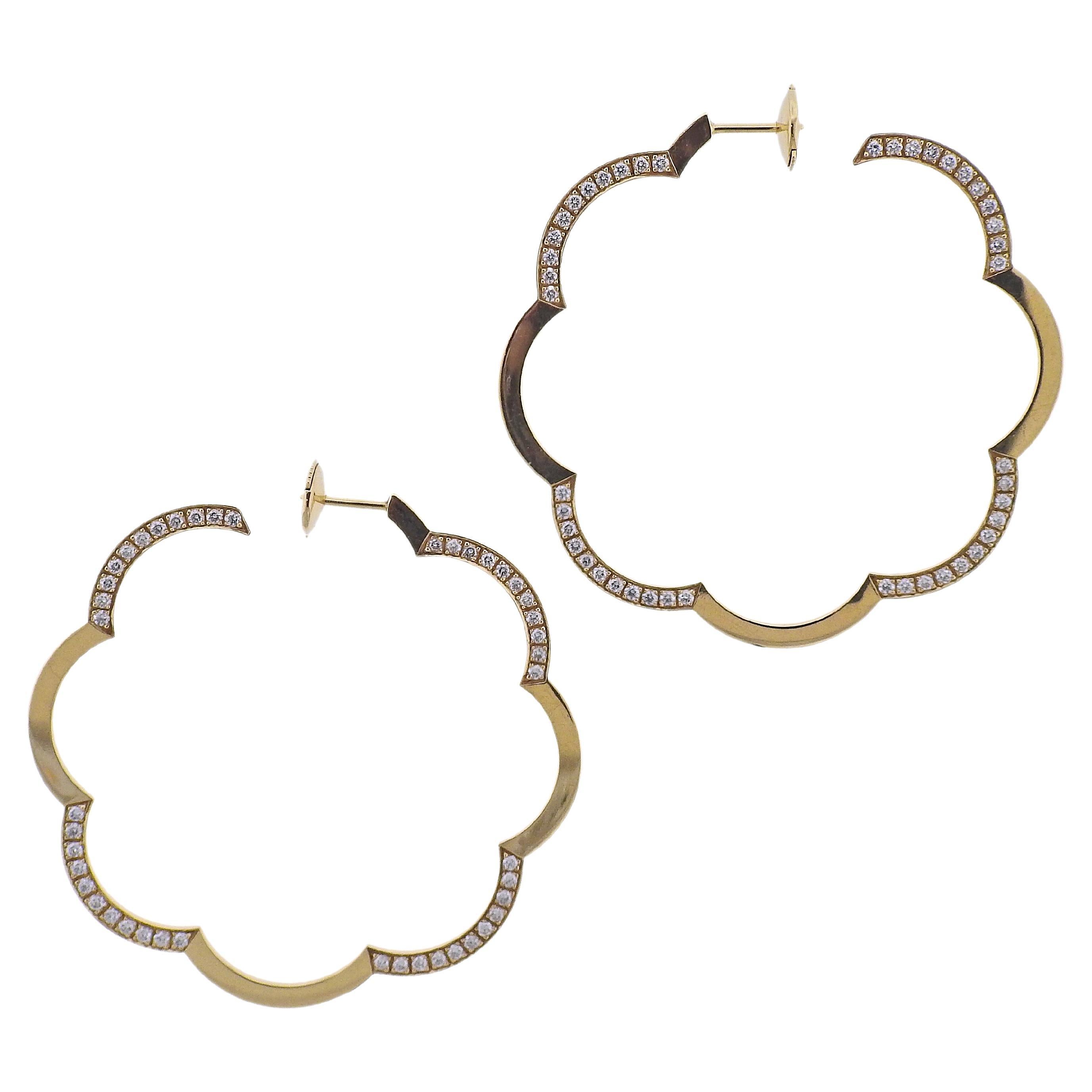 Chanel Camellia Yellow Gold Large Flower Hoop Earrings at 1stDibs