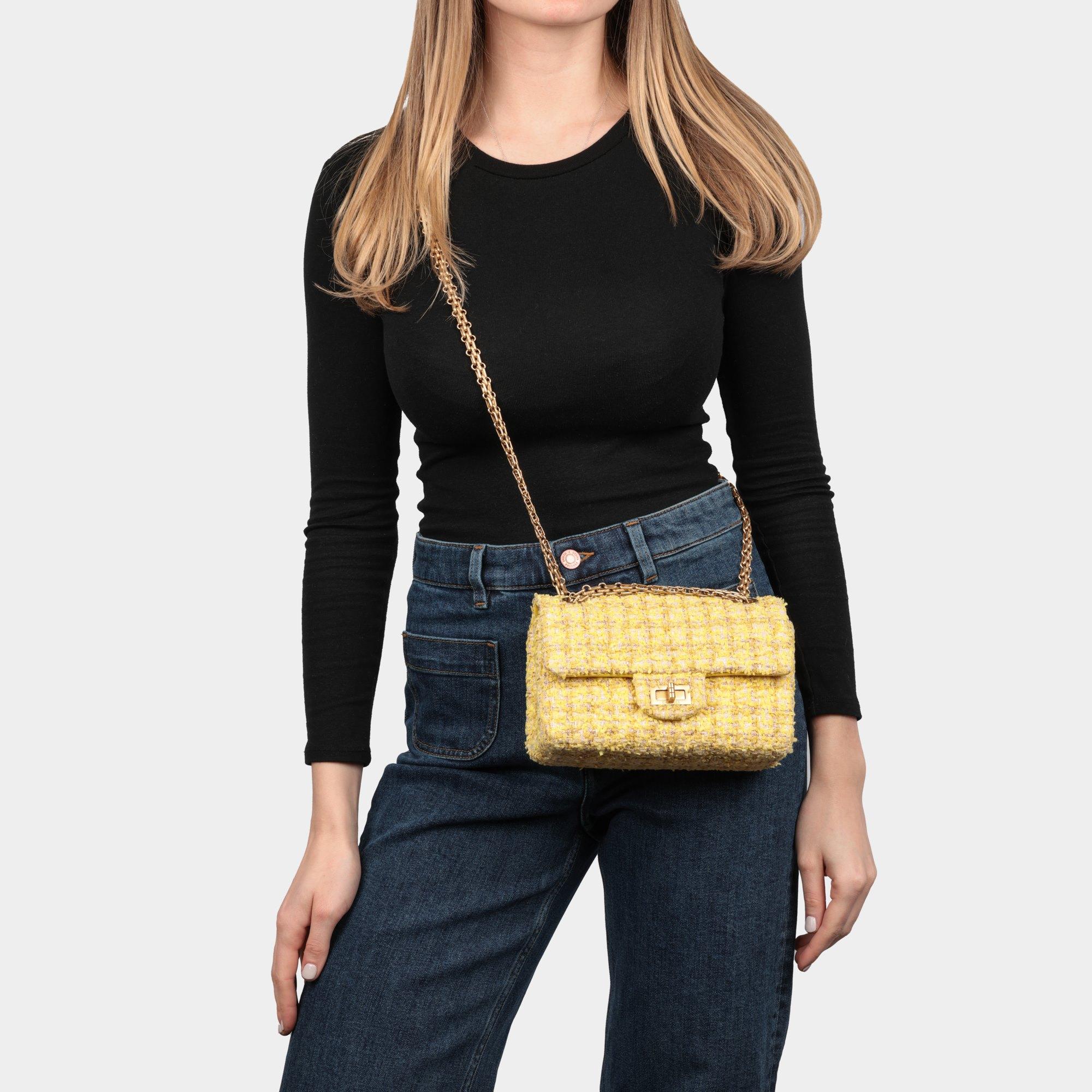 CHANEL Canary Yellow Tweed Fabric 224 2.55 Reissue Double Flap Bag 9
