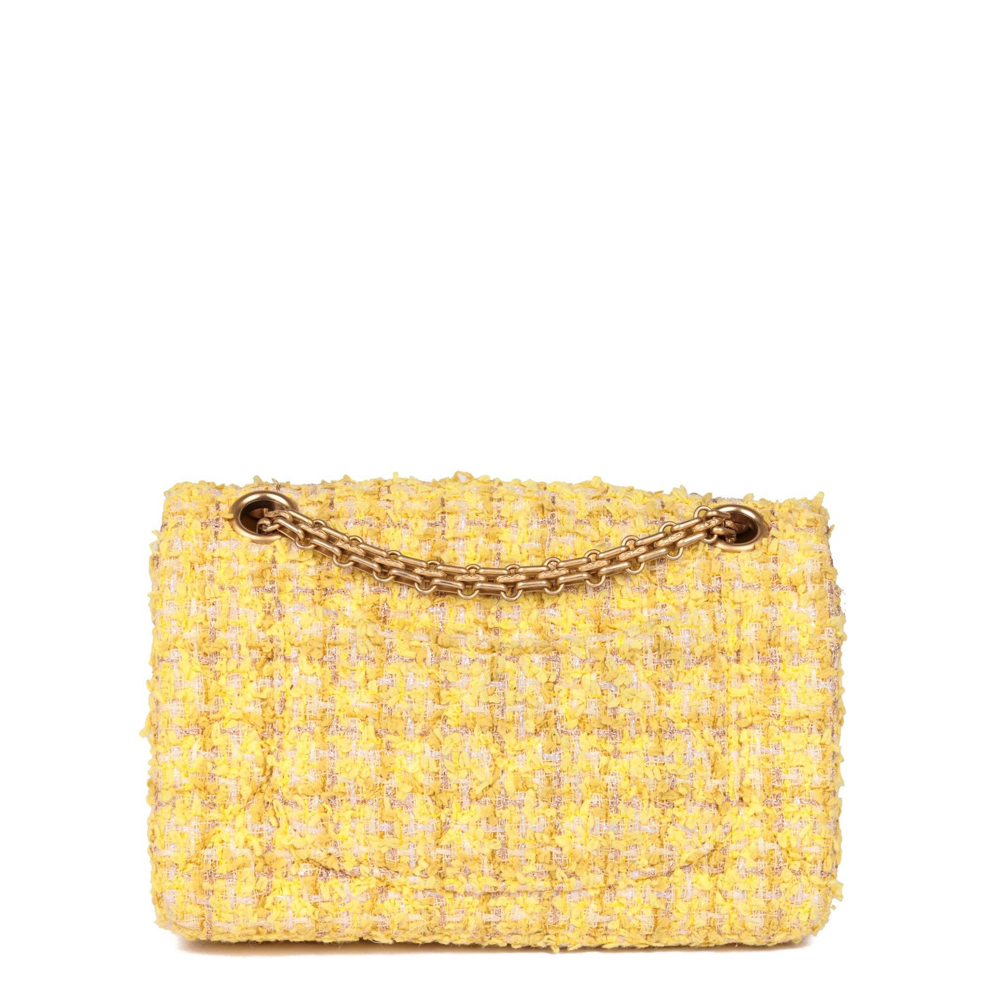 CHANEL Canary Yellow Tweed Fabric 224 2.55 Reissue Double Flap Bag For Sale 1