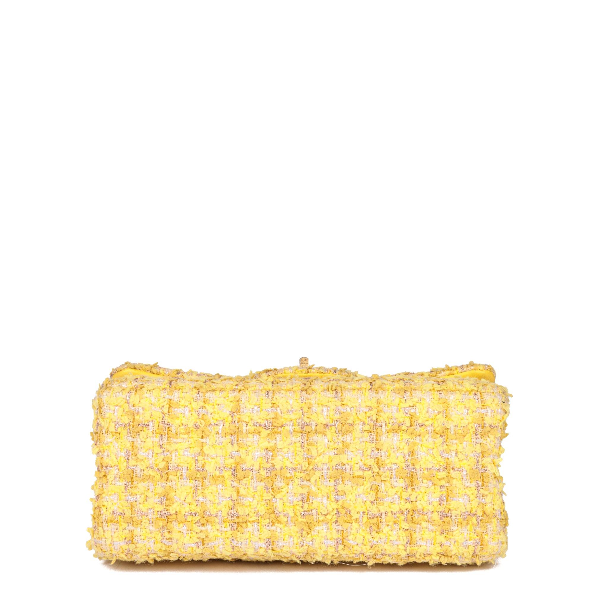 CHANEL Canary Yellow Tweed Fabric 224 2.55 Reissue Double Flap Bag For Sale 2