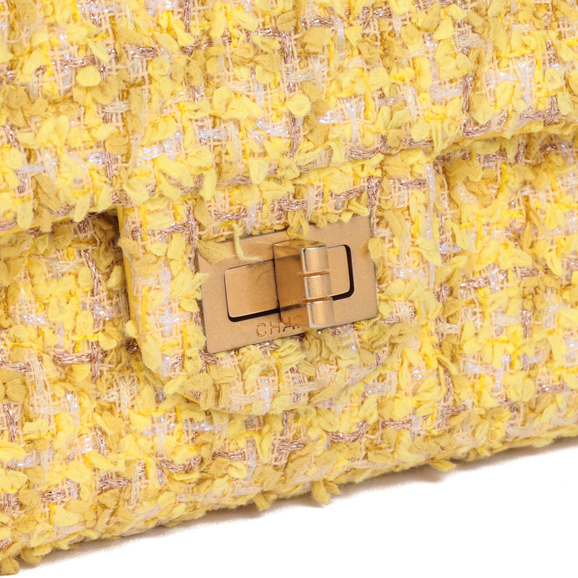 CHANEL Canary Yellow Tweed Fabric 224 2.55 Reissue Double Flap Bag For Sale 3