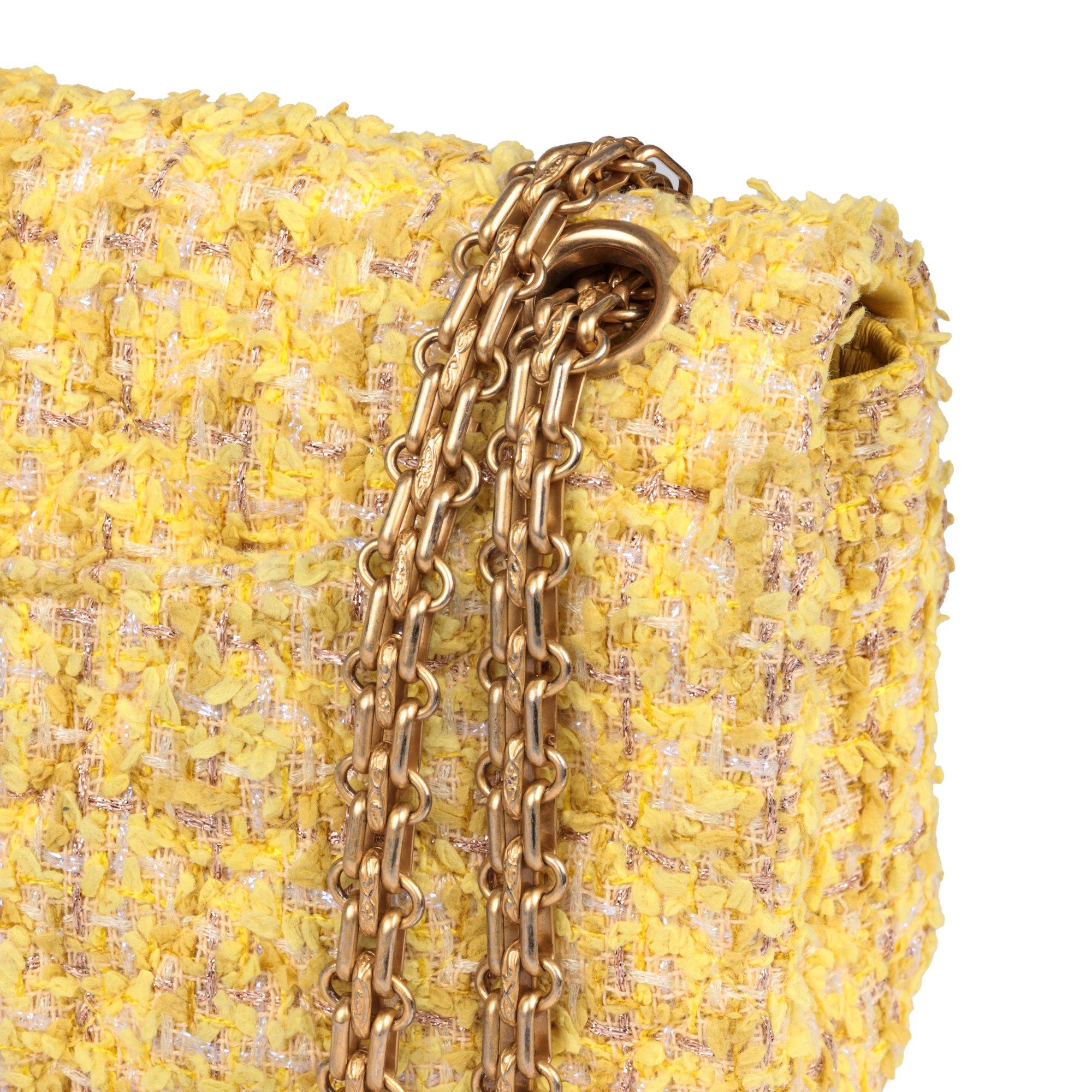 CHANEL Canary Yellow Tweed Fabric 224 2.55 Reissue Double Flap Bag For Sale 4