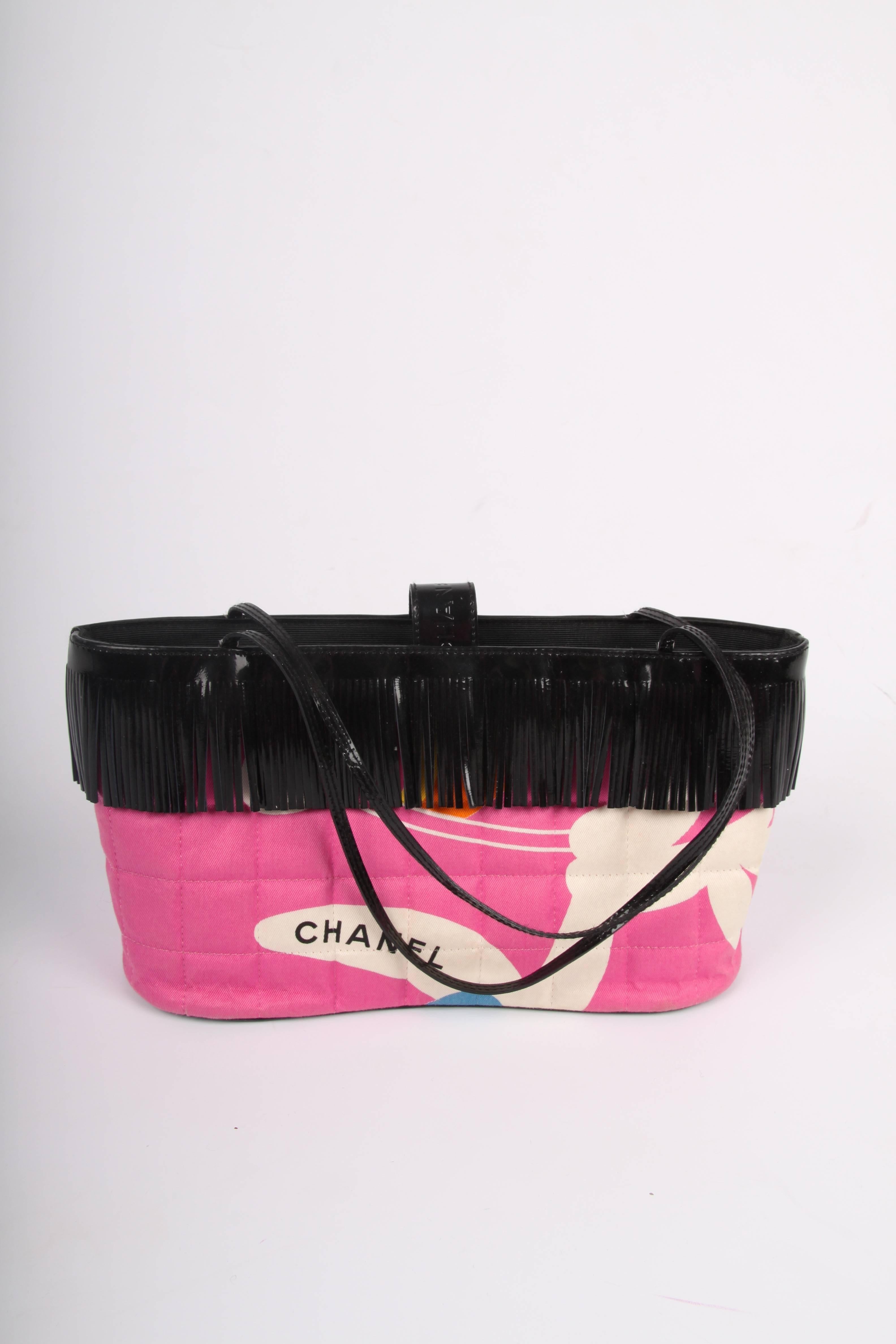 Chanel Pink and Black Canvas and Patent Leather Mini Bag   1