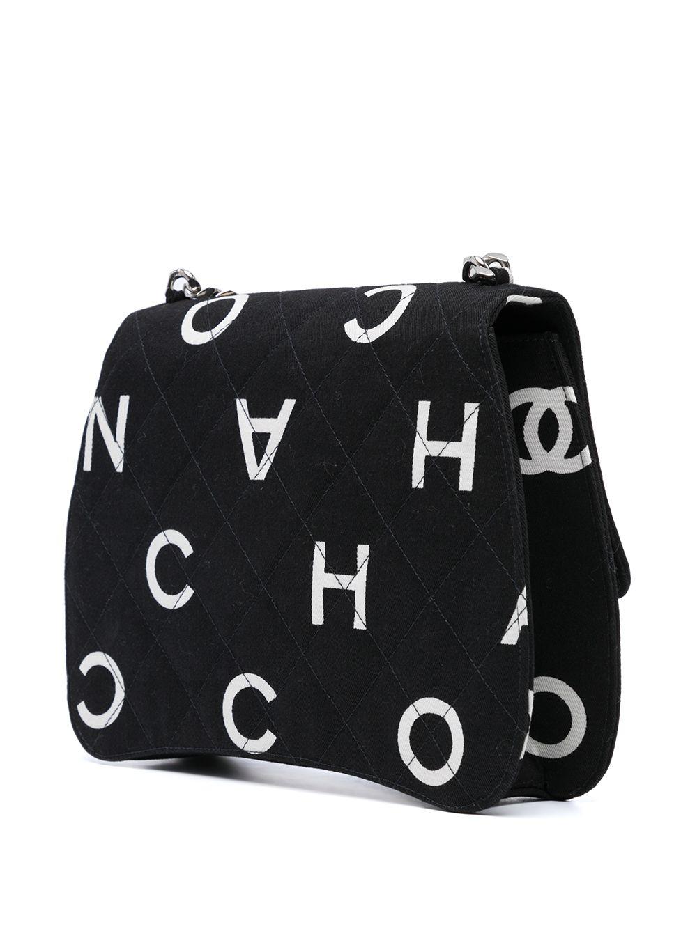 Chanel Canvas Black White Classic Flap Name Plate Chain Shoulder Clutch For Sale 7