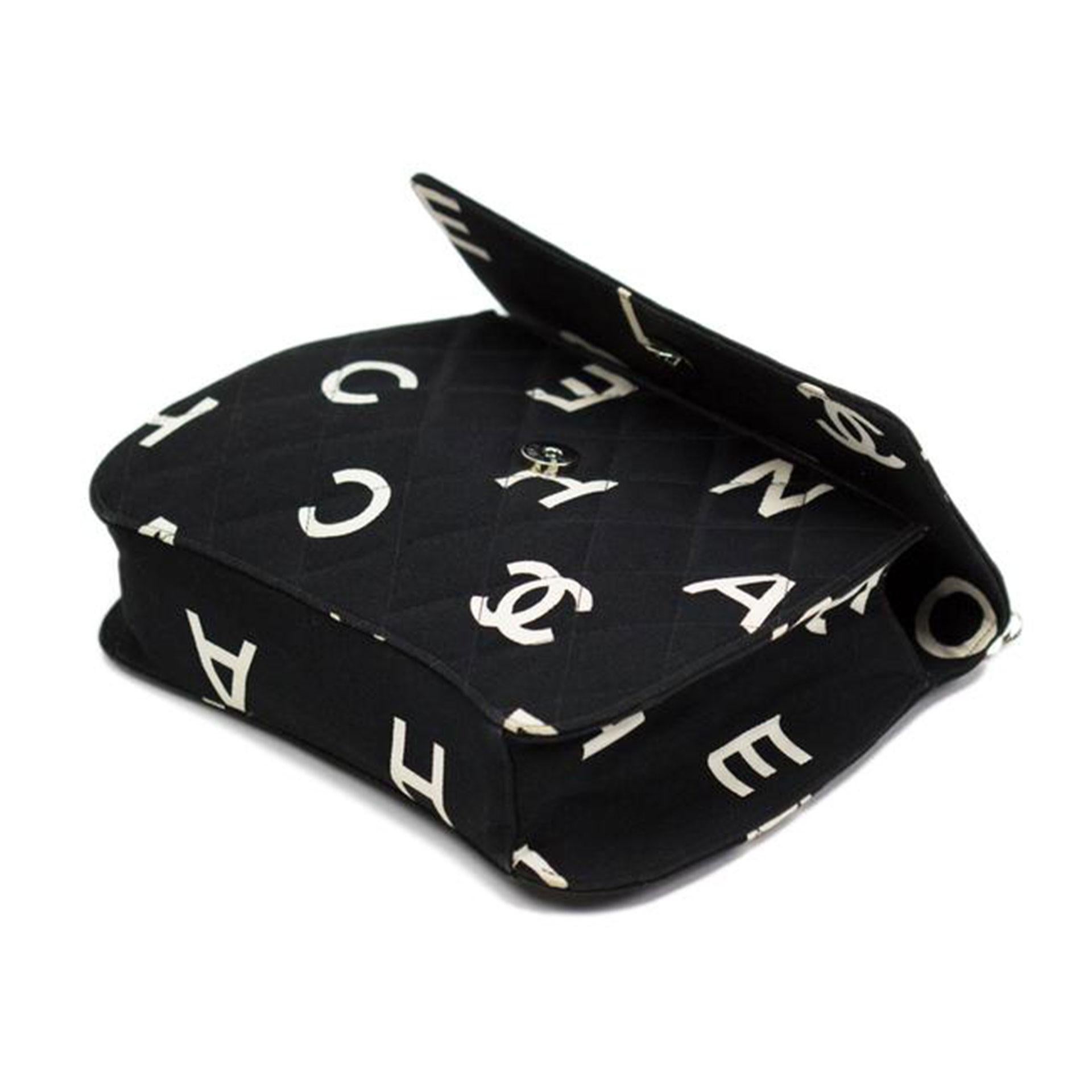 Chanel Canvas Black White Classic Flap Name Plate Chain Shoulder Clutch For Sale 12