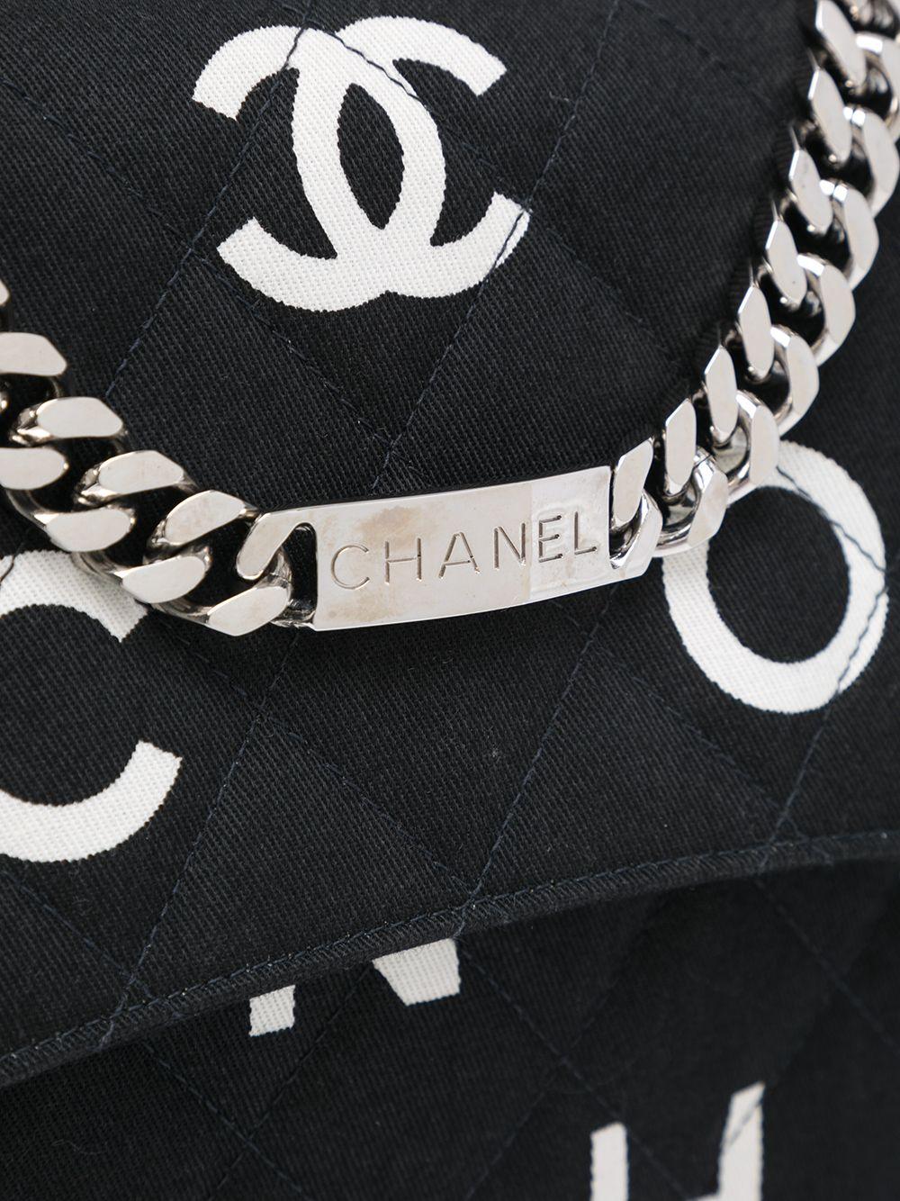 Chanel Canvas Black White Classic Flap Name Plate Chain Shoulder Clutch For Sale 5