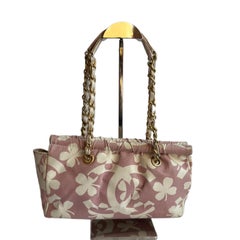 Chanel Canvas Clover Print Pink and White Frame Bag with Pouch 2004