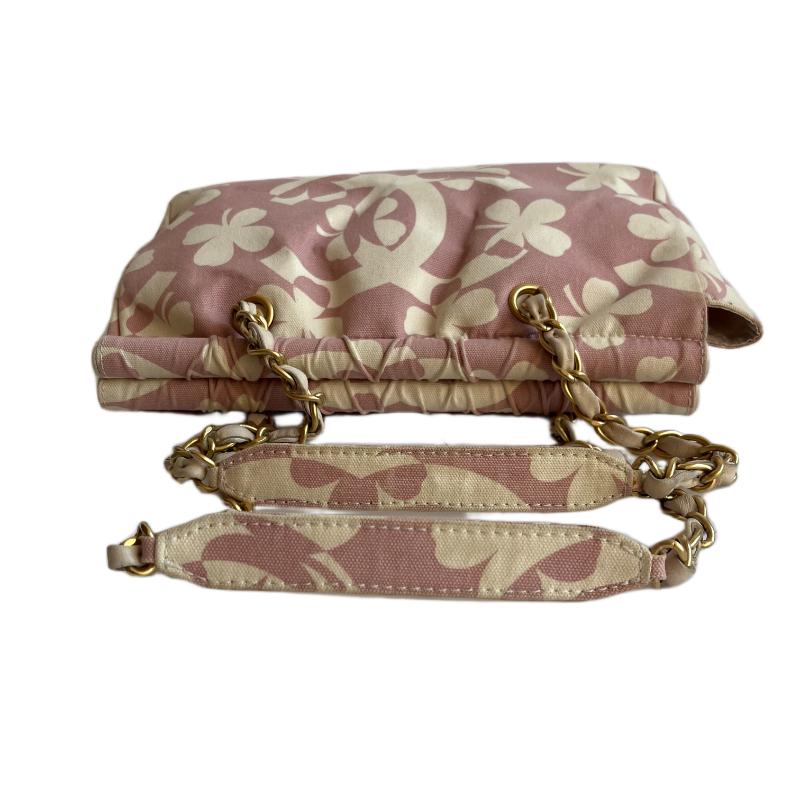 Chanel Canvas Clover Print Pink and White Frame Bag with Pouch 2004 For Sale 1
