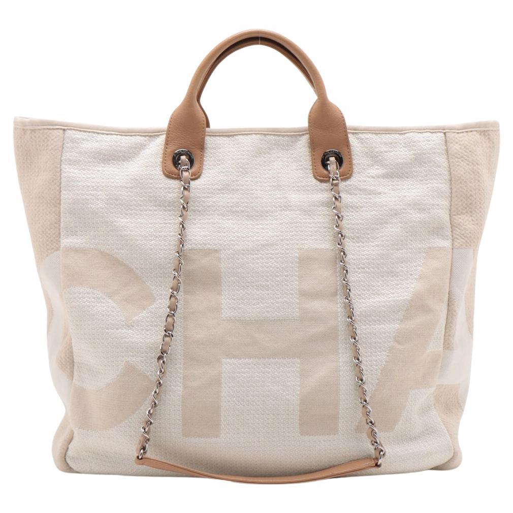 Chanel Canvas Deauville Tote Bag Light Beige For Sale