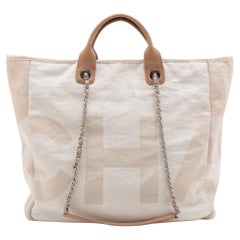 Used Chanel Canvas Deauville Tote Bag Light Beige