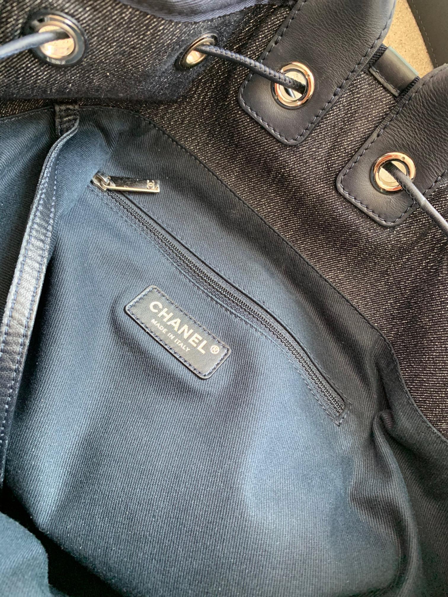 Black CHANEL Canvas Large Deauville Backpack Denim Blue