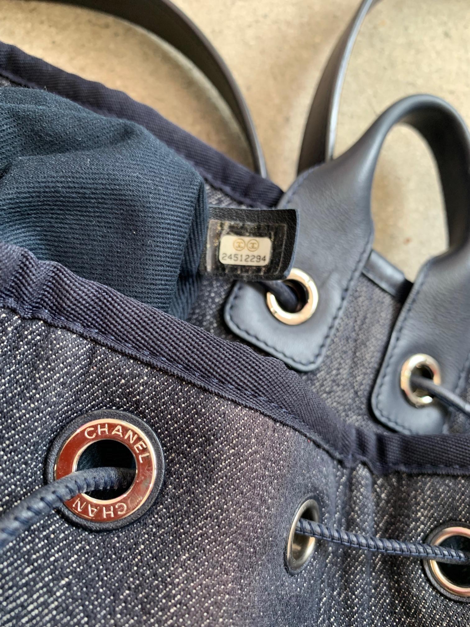 CHANEL Canvas Large Deauville Backpack Denim Blue In Excellent Condition In Thousand Oaks, CA