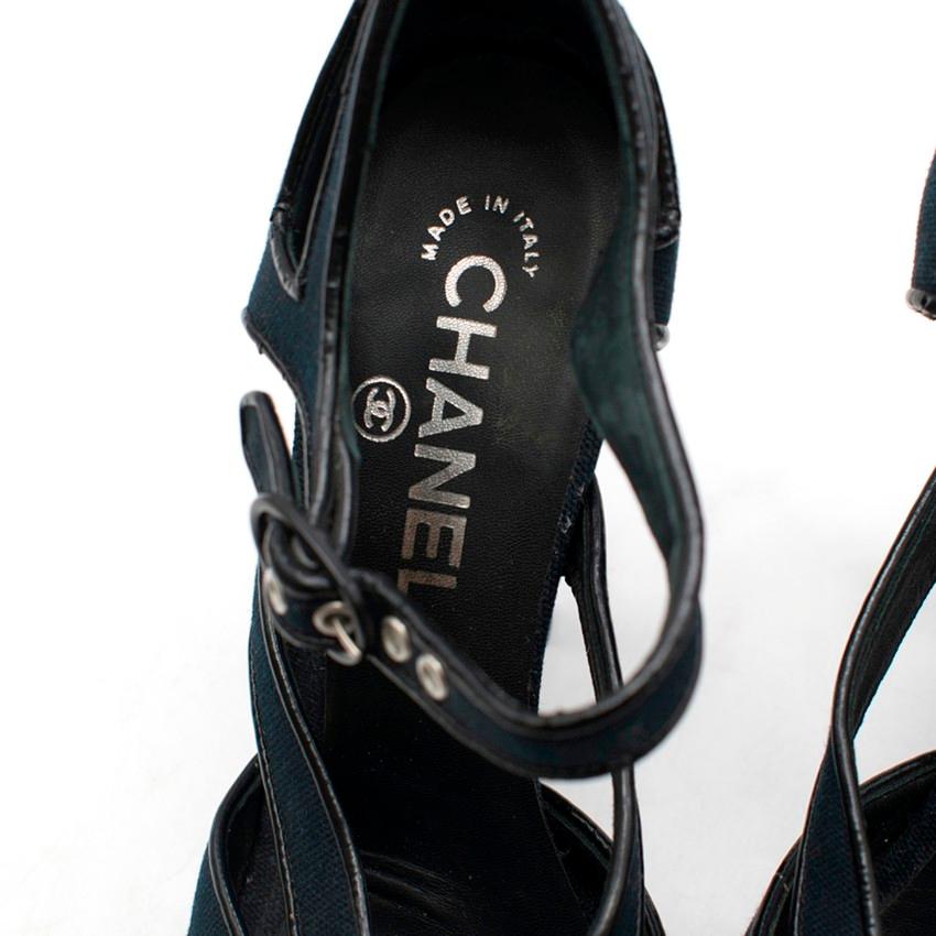 Chanel Canvas & Patent Leather Peep-Toe Cut-Out Sandals US 7 1