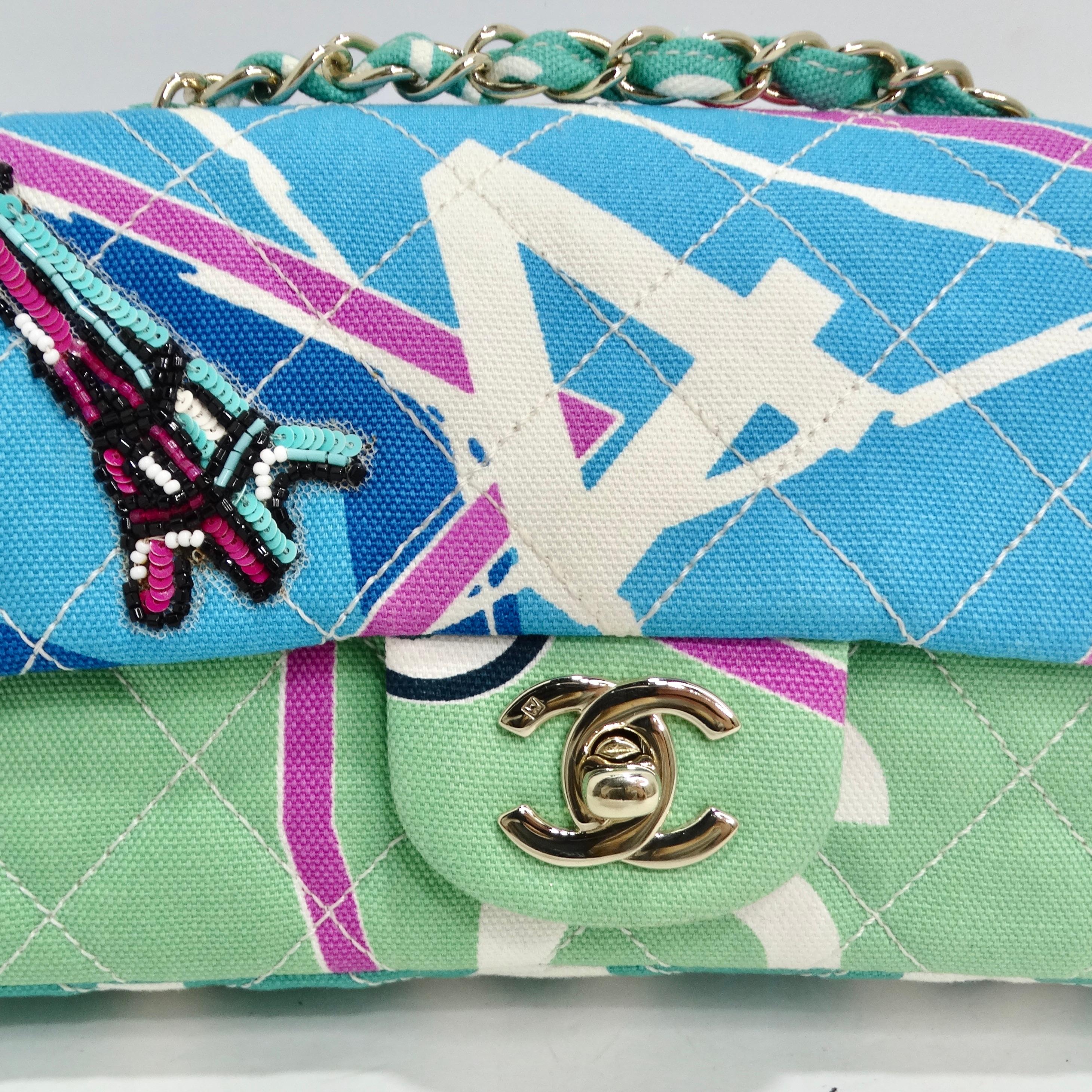Chanel Canvas Printed Eiffel Tower Flap Bag In Excellent Condition For Sale In Scottsdale, AZ