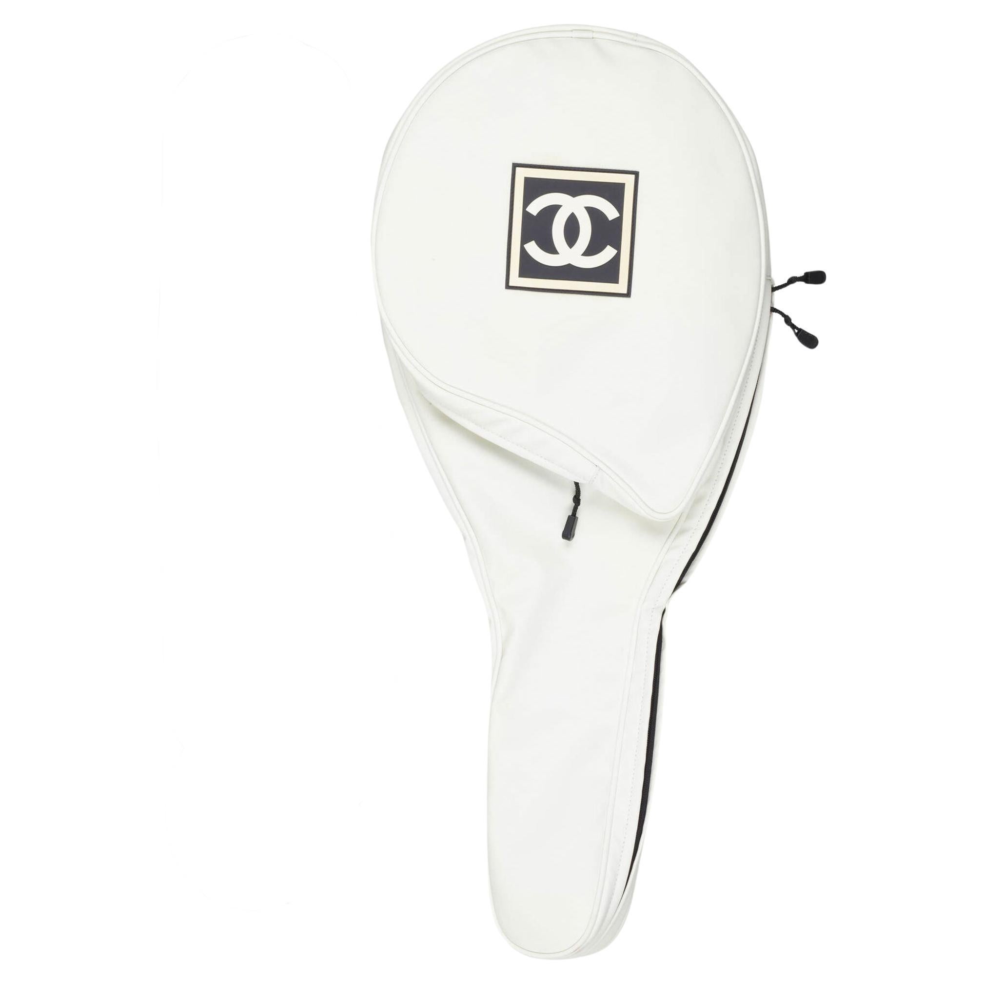 Chanel Canvas Tennis Racquet Cover White Nylon Sport Bag