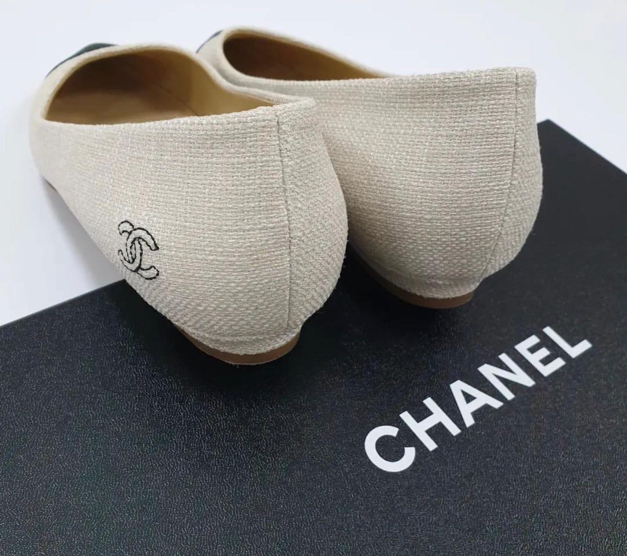 Women's Chanel Cap Toe Beige Textile Flats For Sale