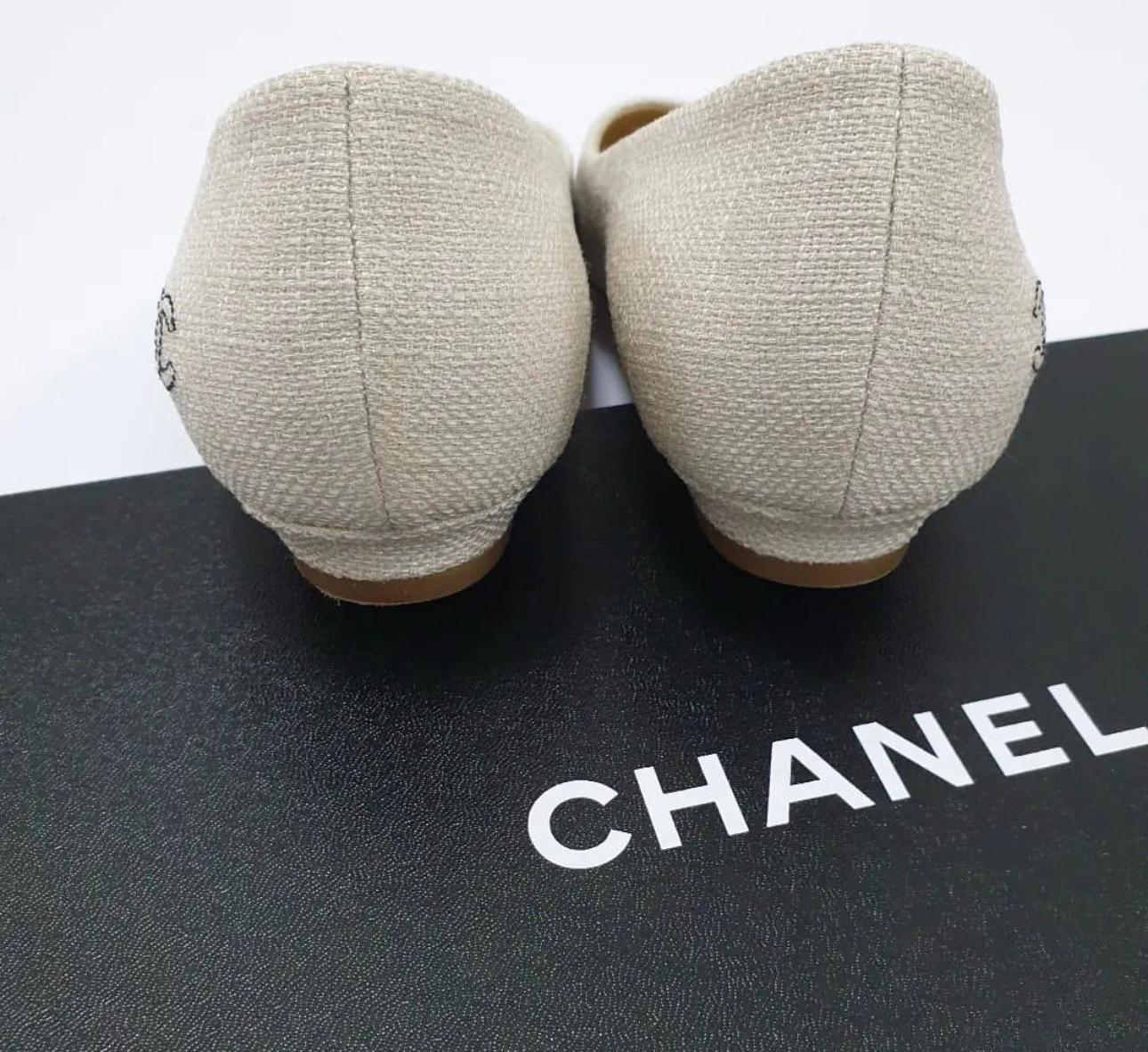Chanel Cap Toe Beige Textile Flats For Sale 1