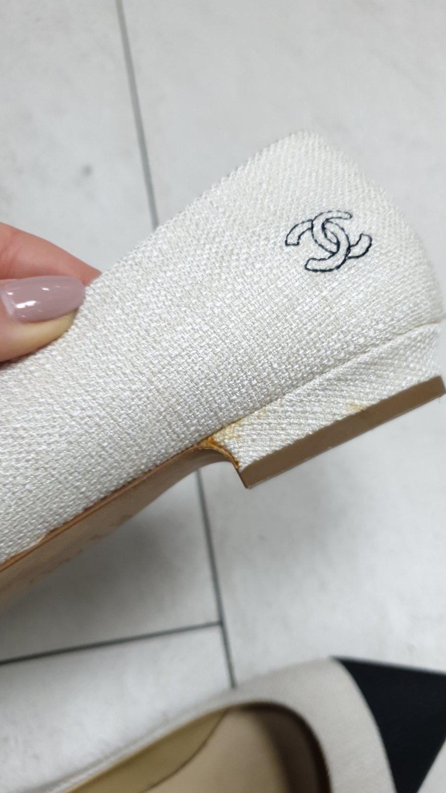 Chanel Cap Toe Beige Textile Flats For Sale 5