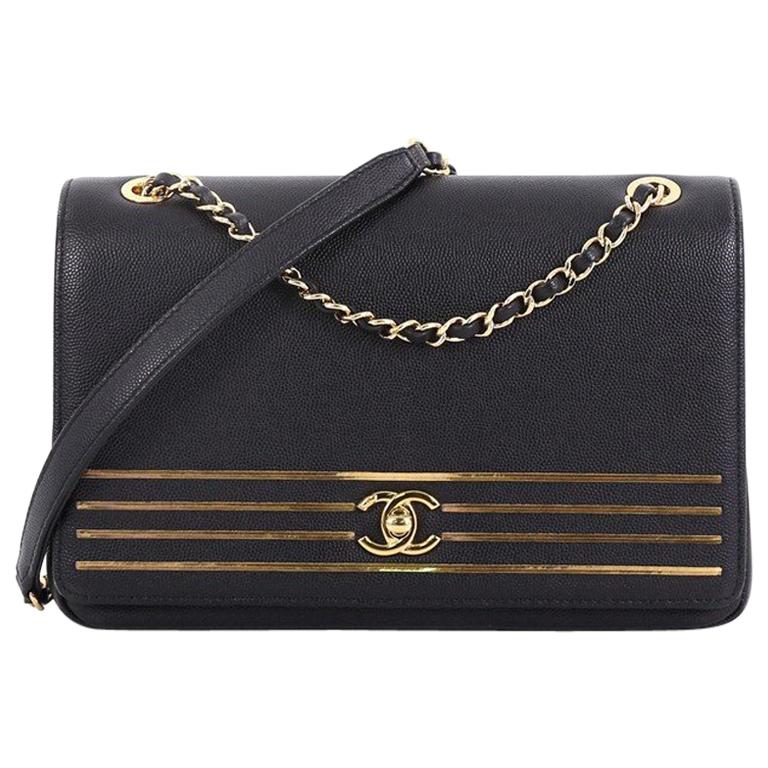 Chanel Captain Gold Flap Bag Embroidered Caviar Medium