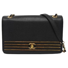 Chanel Captain Gold Small Flap Bag Black Caviar Leather Shoulder Bag