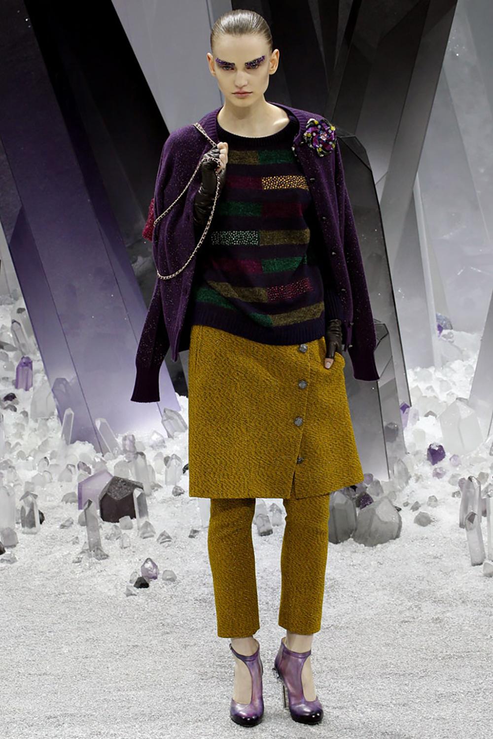 Purple Chanel Cara Delevingne Style Runway Cashmere Cardigan 34 FR