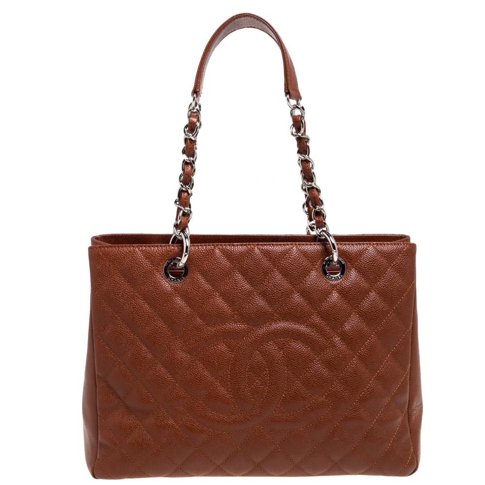 Chanel Caramel Brown Quilted Caviar Leather Grand Shopper Tote 7