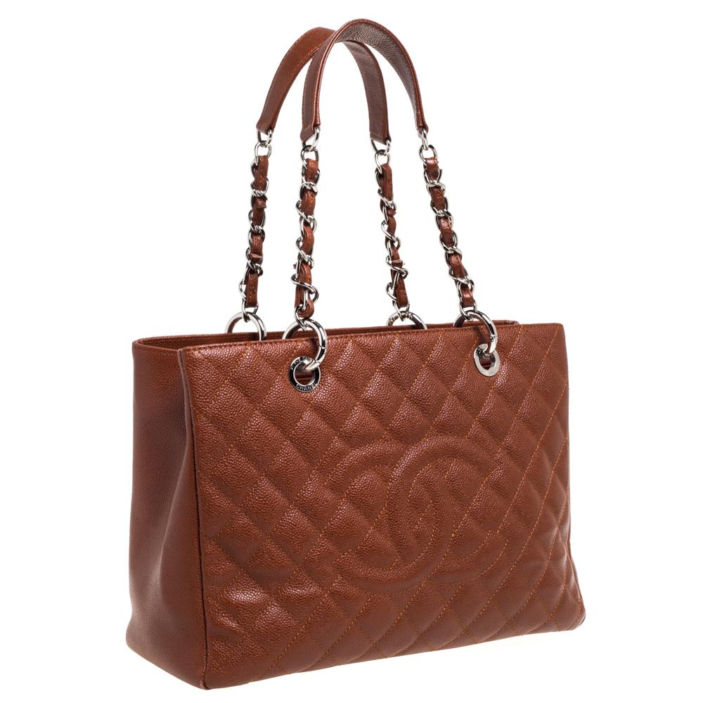 Chanel Caramel Brown Quilted Caviar Leather Grand Shopper Tote In Good Condition In Dubai, Al Qouz 2